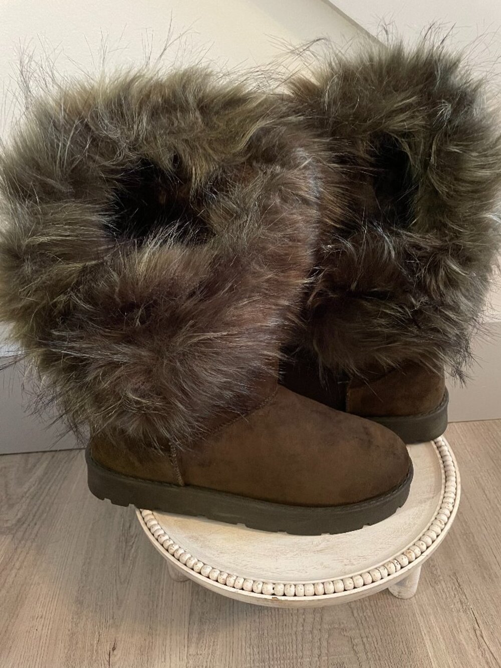 Asymmetrical Olive Faux Fur Boots